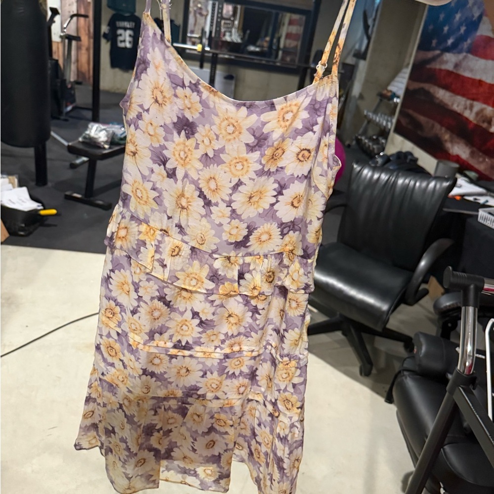 Lulu's Purple and Yellow Floral Mini Dress Rush